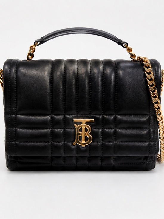 Burberry Handbags - Burberry Black Quilted Leather Shoulder Bag with Gold Chain and TB Logo